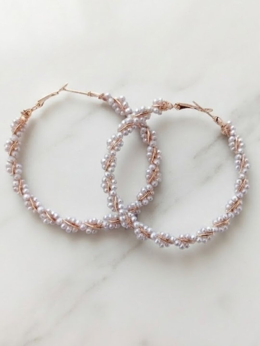 Gold Pearl-Wrapped Hoop Earrings - Elegant Women's Jewelry
